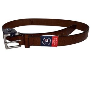 New York Yankees Brown Leather Belt Logo Embossed Size XL Officially Licensed